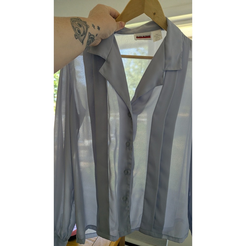 Judy Bond Vintage Periwinkle‎ Blue Pleated Sheer Puff Sleeve Blouse Size 10